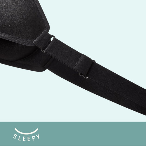 Side view of Glowco's black Sleepy Sleep Mask highlighting the adjustable strap for customizable comfort and secure fit during sleep.